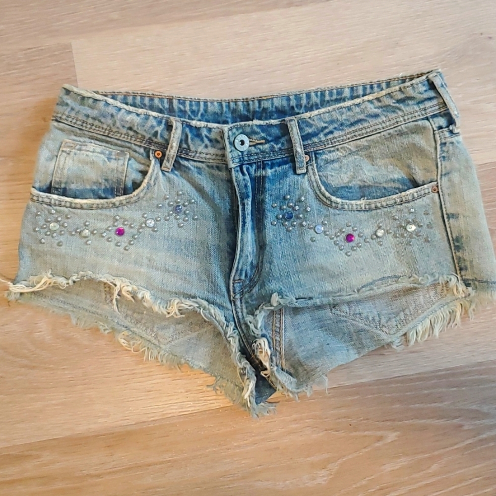 Festive H&M denim shorts with rhinestones